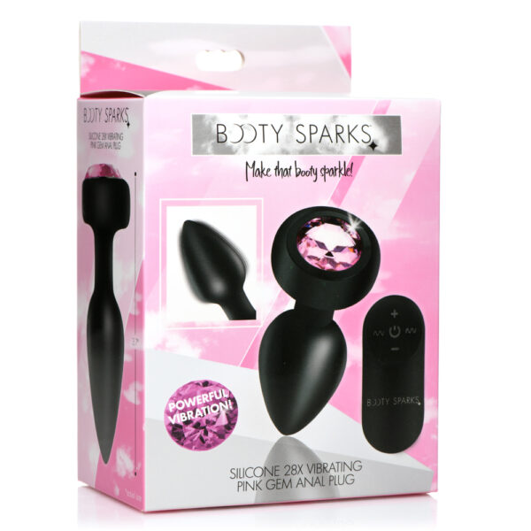 848518047519 Booty Sparks 28X Silicone Vibrating Pink Gem Anal Plug W/ Remote Small