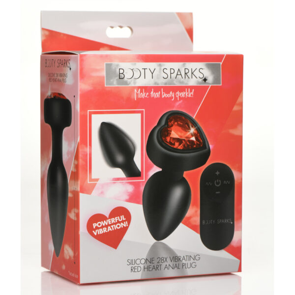 848518047526 Booty Sparks 28X Silicone Vibrating Red Heart Anal Plug W/ Remote Small