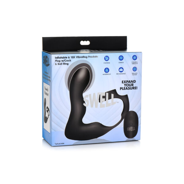 848518047557 Swell Inflatable & 10X Vibrating Prostate Plug W/ Cock & Ball Ring & Remote