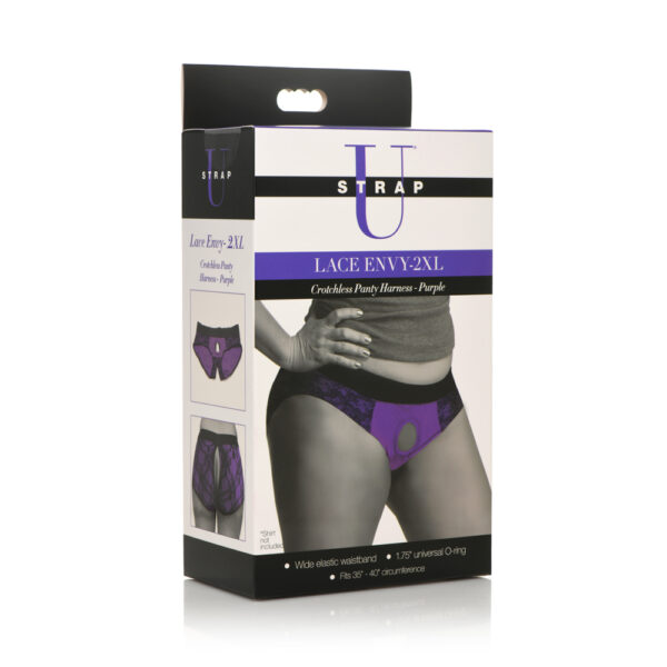 848518048141 Strap U Lace Envy 2Xl Crotchless Panty Harness Purple