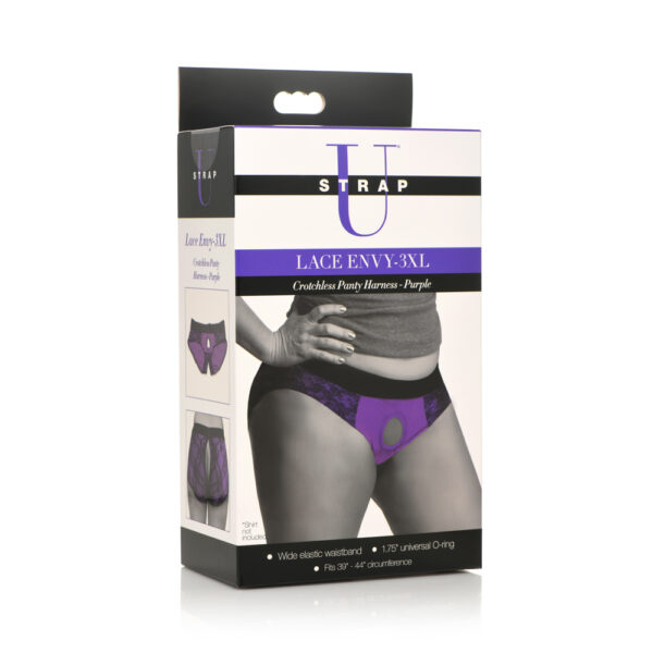 848518048158 Strap U Lace Envy 3Xl Crotchless Panty Harness Purple