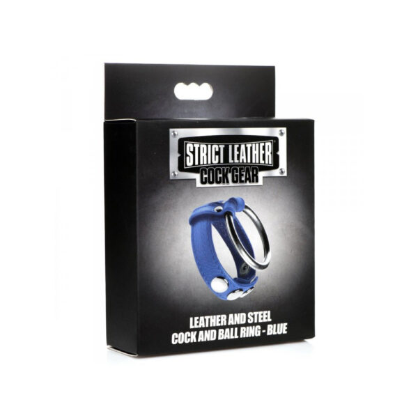 848518048196 Strict Leather Cock Gear Leather And Steel Cock & Ball Ring Blue