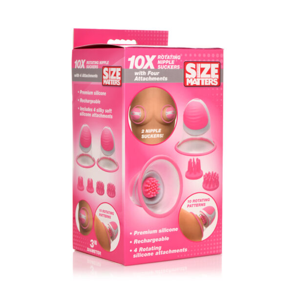 848518052155 Size Matters 10X Rotating Silicone Nipple Suckers W/ 2 Attachments