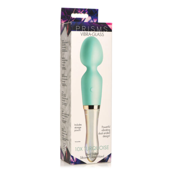 848518052476 Prisms Vibra-Glass 10X Turquoise Dual Ended Silicone/Glass Wand