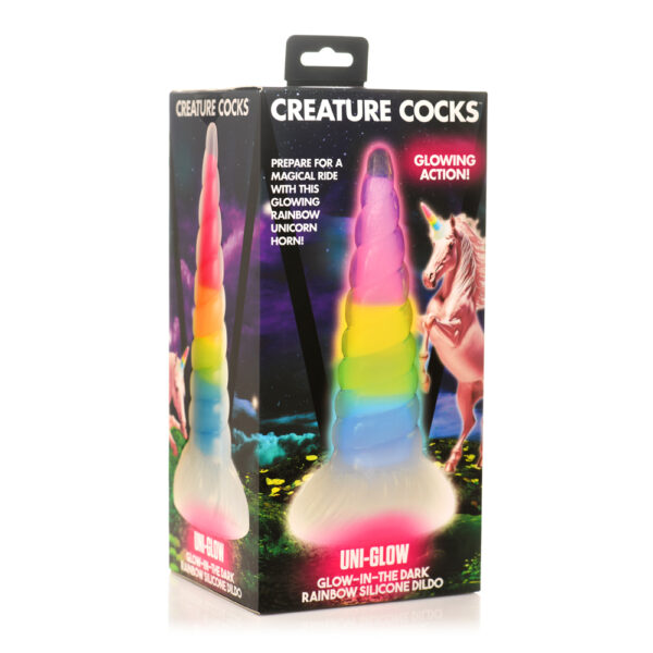 848518053534 Creature Cocks Creature Cocks Uni-Glow Glow-In-The-Dark Rainbow Silicone Dildo