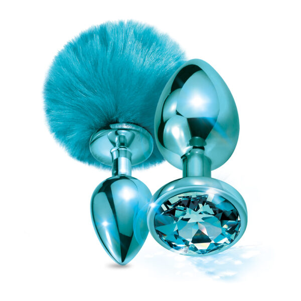 850010096797 2 Nixie Metal Butt Plug Set Pom Pom And Jewel Inlaid Blue Metallic