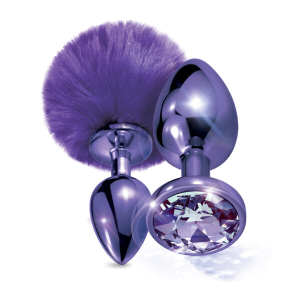 850010096803 2 Nixie Metal Butt Plug Set Pom Pom And Jewel Inlaid Purple Metallic