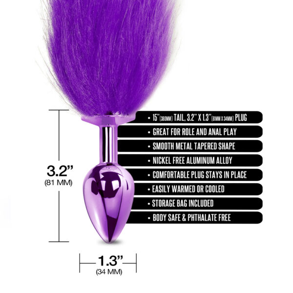 850010096988 3 Nixie Metal Butt Plug With Faux Fur Ombre Tail Medium Purple Metallic