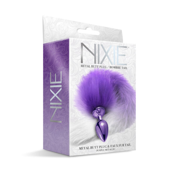 850010096988 Nixie Metal Butt Plug With Faux Fur Ombre Tail Medium Purple Metallic