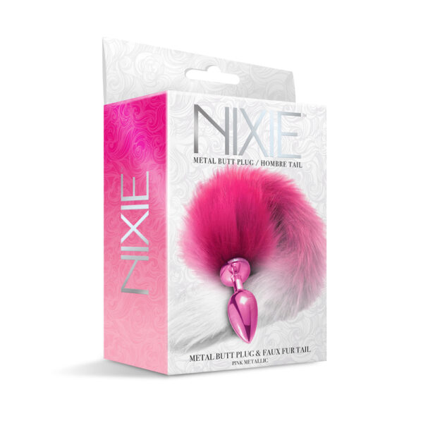 850010096995 Nixie Metal Butt Plug With Faux Fur Ombre Tail Medium Pink Metallic