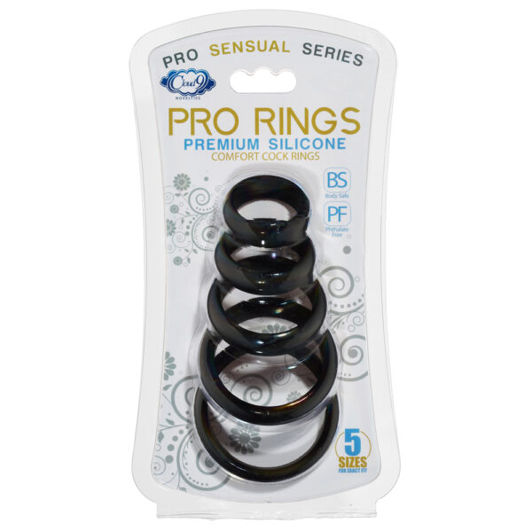 850013016860 Cloud 9 Pro Sensual Comfort Cock Rings 5 Pack W/ Flat Back Design