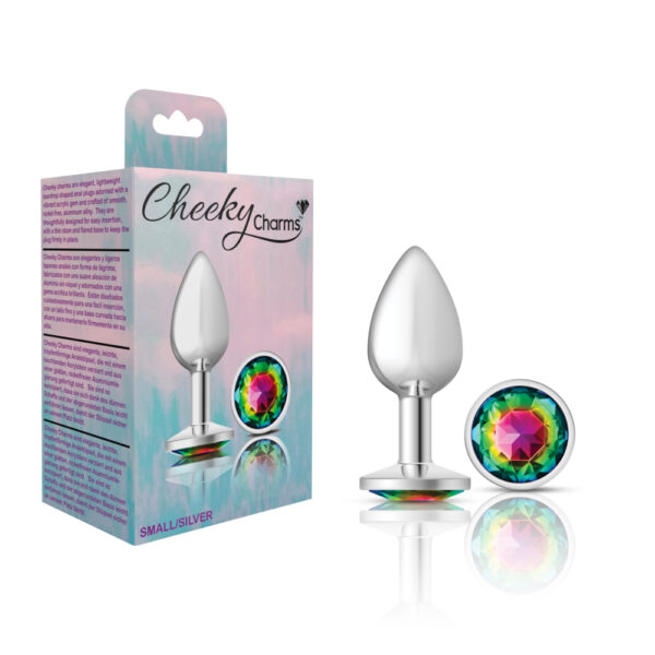 850018691178 Cheeky Charms Metal Butt Plug Silver Round Rainbow Small