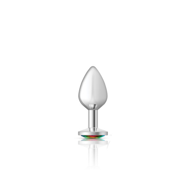 850018691185 2 Cheeky Charms Metal Butt Plug Silver Round Rainbow Medium