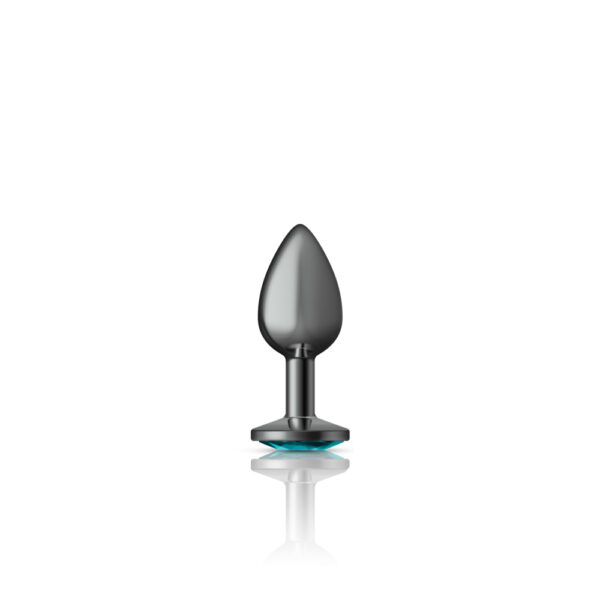 850018691208 2 Cheeky Charms Metal Butt Plug Gunmetal Round Teal Small