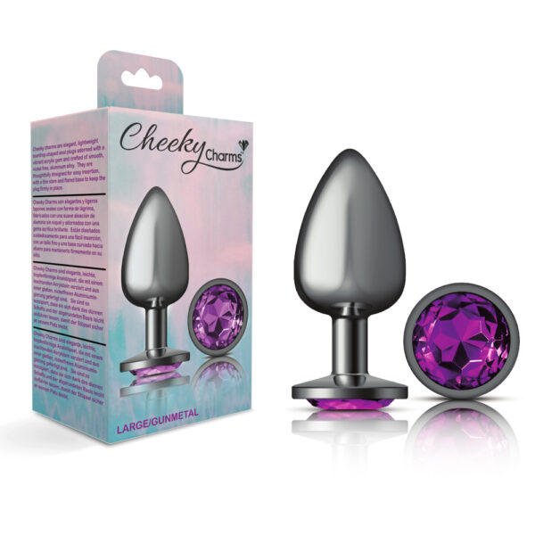 850018691253 Cheeky Charms Metal Butt Plug Gunmetal Round Deep Purple Large