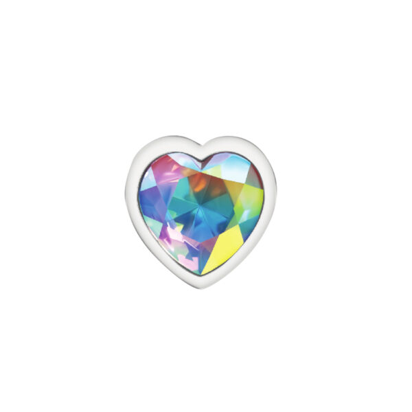 850018691284 3 Cheeky Charms Metal Butt Plug Silver Heart Clear Iridescent Large