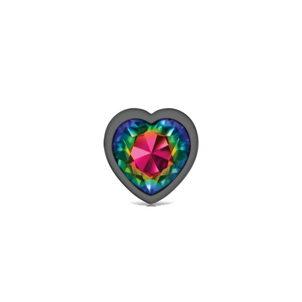 850018691321 3 Cheeky Charms Metal Butt Plug Gunmetal Heart Rainbow Small