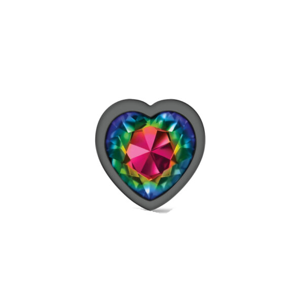 850018691345 3 Cheeky Charms Metal Butt Plug Gunmetal Heart Rainbow Large