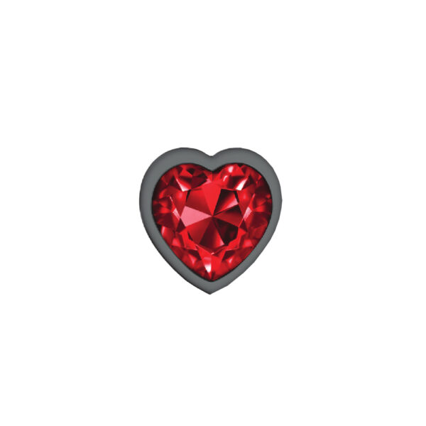 850018691352 3 Cheeky Charms Metal Butt Plug Gunmetal Heart Deep Red Small