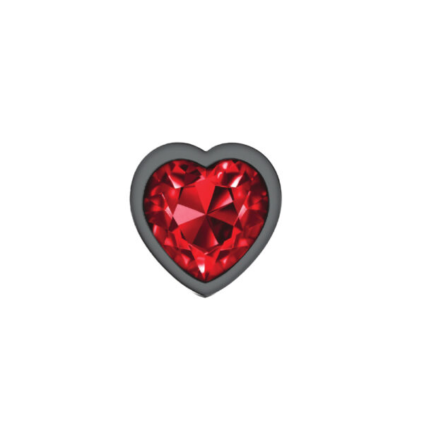 850018691376 3 Cheeky Charms Metal Butt Plug Gunmetal Heart Deep Red Large