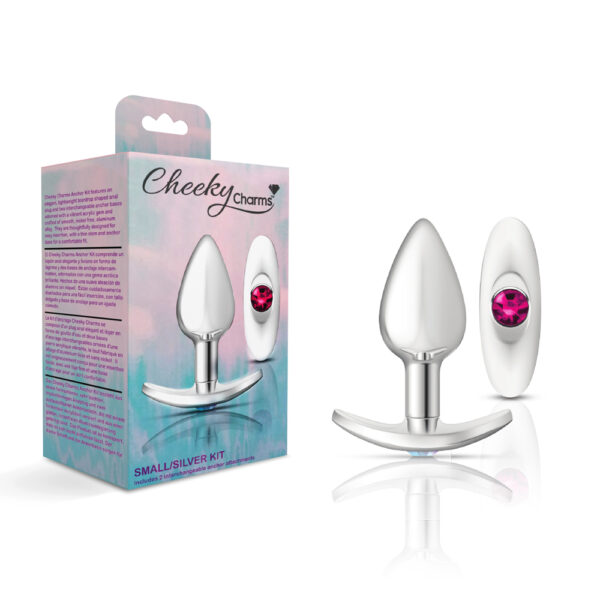 850018691406 Cheeky Charms Metal Butt Plug Silver Anchor Kit Clear Iridescent/Bright Pink