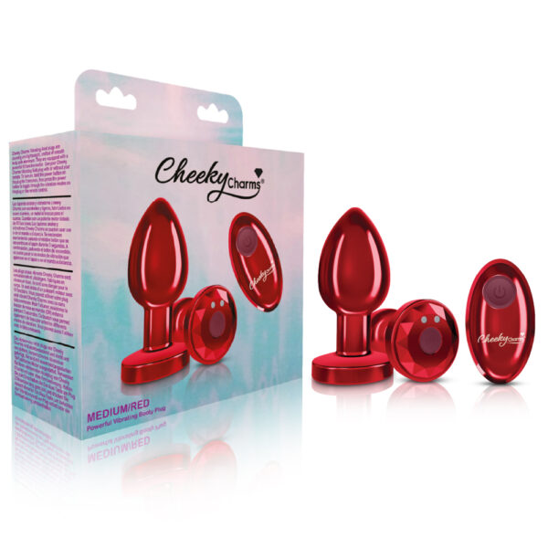 850018691437 Cheeky Charms Vibrating Butt Plug Red Medium