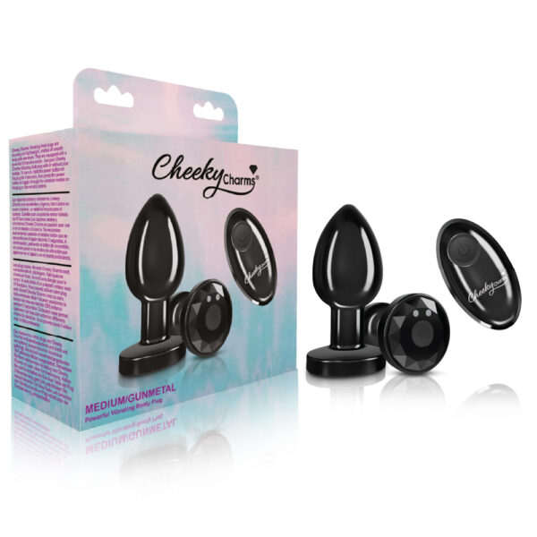 850018691451 Cheeky Charms Vibrating Butt Plug Gunmetal Medium