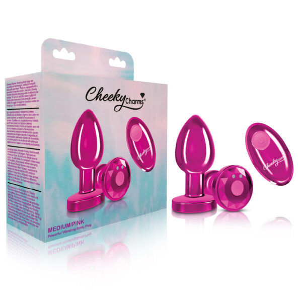 850018691475 Cheeky Charms Vibrating Butt Plug Pink Medium