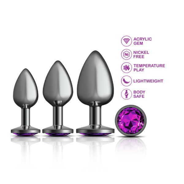 850018691512 2 Cheeky Charms Anal Trainer Kit Gunmetal Deep Purple