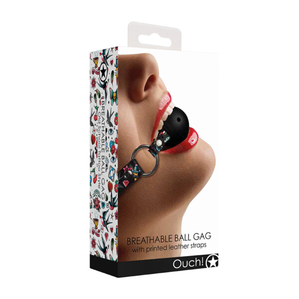 8714273491626 Ouch! Breatheable Ball Gag Old School Tattoo Style Black