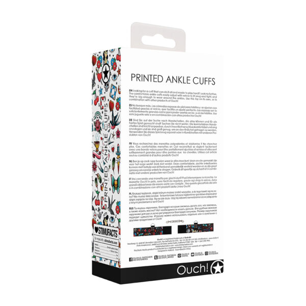 8714273491640 3 Ouch! Printed Ankle Cuffs Old School Tattoo Style Black