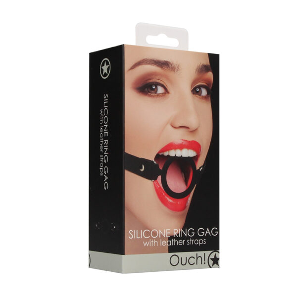 8714273492425 Ouch! Silicone Ring Gag With Leather Straps Black