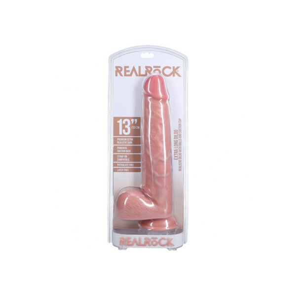 8714273505019 Realrock Extra Long Realistic Dildo With Balls 13" Flesh