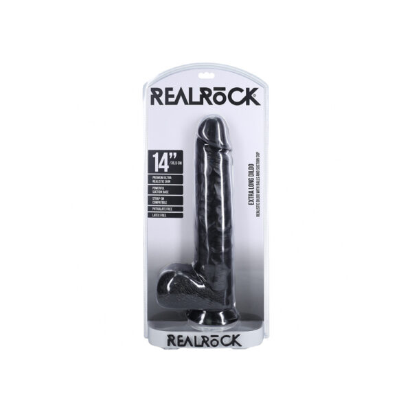 8714273505033 Realrock Extra Long Realistic Dildo With Balls 14" Black