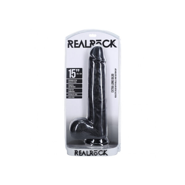 8714273505064 Realrock Extra Long Realistic Dildo With Balls 15" Black