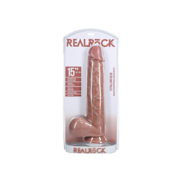 8714273505088 Realrock Extra Long Realistic Dildo With Balls 15" Tan