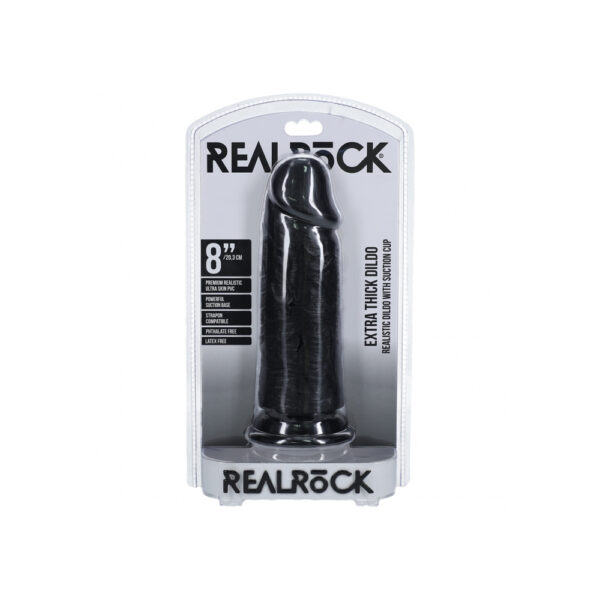 8714273505279 Realrock Extra Thick Realistic Dildo No Balls 8" Black