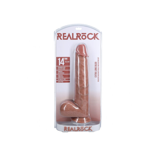 8714273505750 Realrock Extra Long Realistic Dildo With Balls 14" Tan