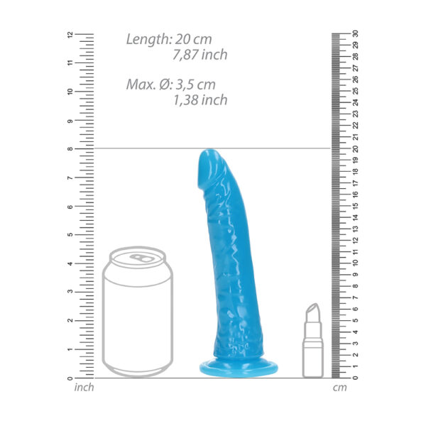 8714273519931 3 Realrock Glow In The Dark Slim Dildo 7'' Neon Blue