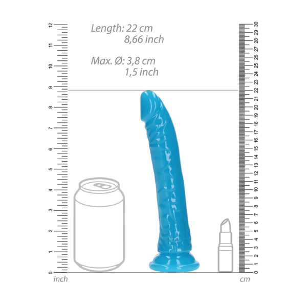 8714273519979 3 Realrock Glow In The Dark Slim Dildo 8'' Neon Blue