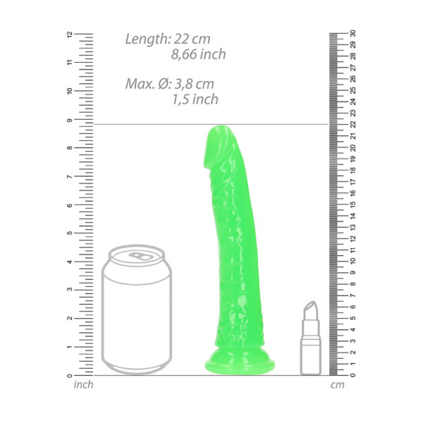 8714273519986 3 Realrock Glow In The Dark Slim Dildo 8'' Neon Green