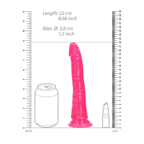 8714273519993 3 Realrock Glow In The Dark Slim Dildo 8'' Neon Pink