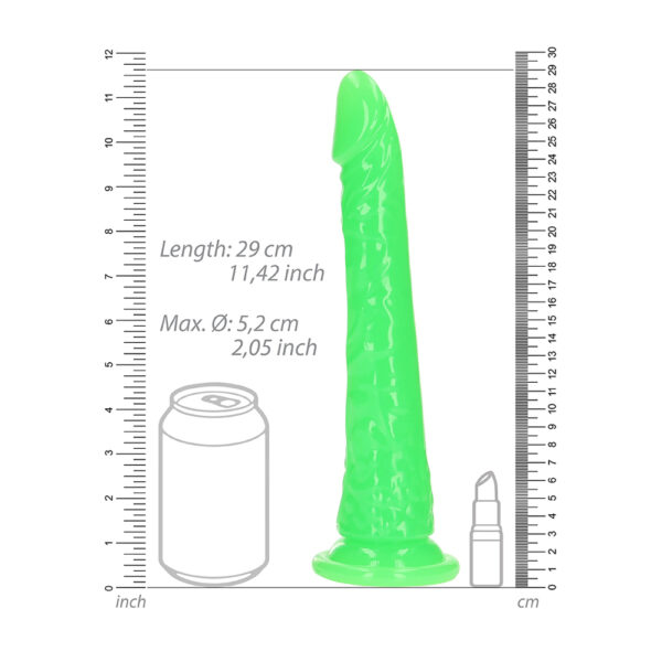 8714273520067 3 Realrock Glow In The Dark Slim Dildo 10'' Neon Green