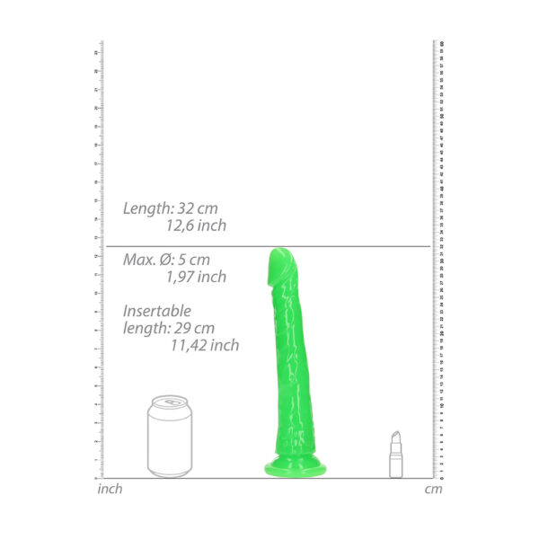 8714273520104 3 Realrock Glow In The Dark Slim Dildo 11'' Neon Green