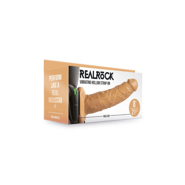 8714273521477 Realrock Vibrating Hollow Strap-On No Balls 8" Tan