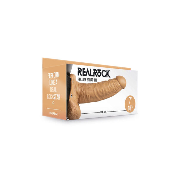 8714273533715 Realrock Hollow Strap-On With Balls 7" Tan