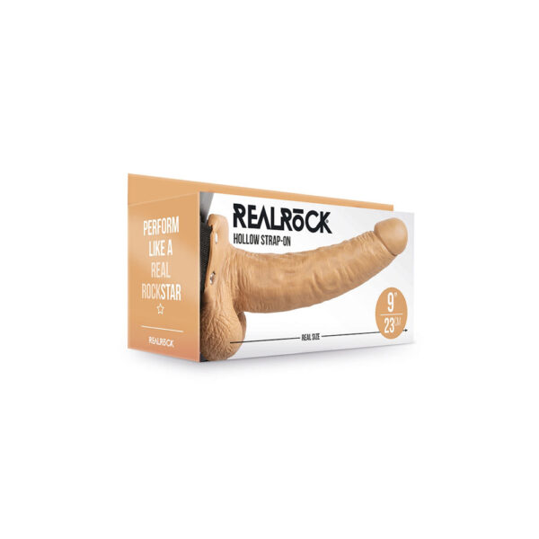 8714273533746 Realrock Hollow Strap-On With Balls 9" Tan